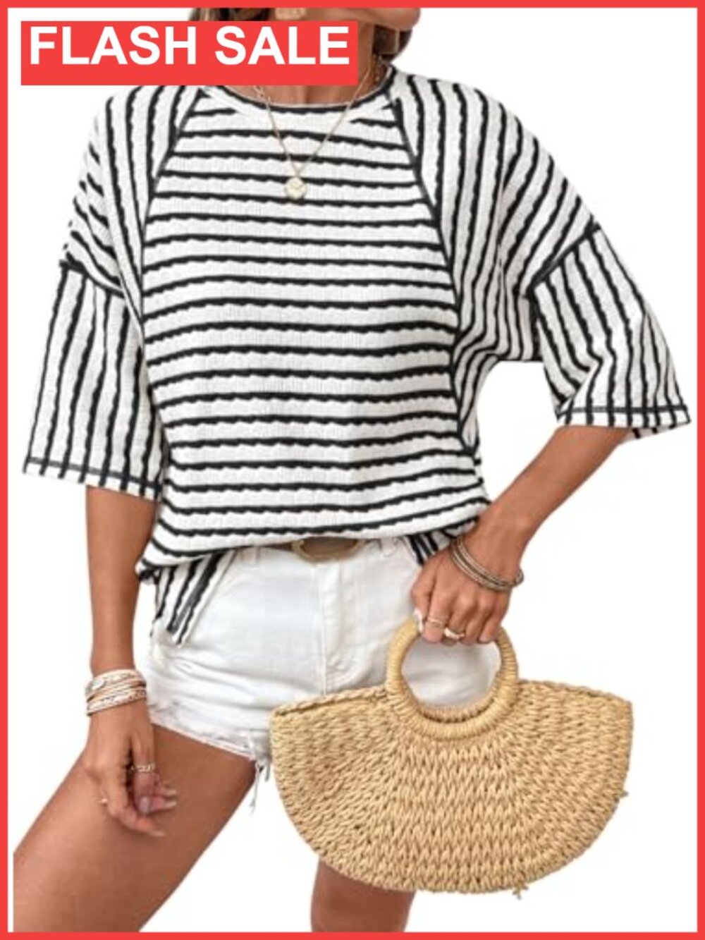 Oversized Striped Color Block Short Sleeve Crewneck Tee